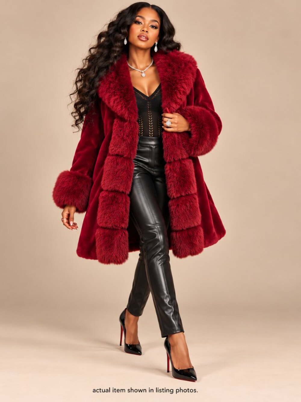 Burgundy Faux Fur Coat